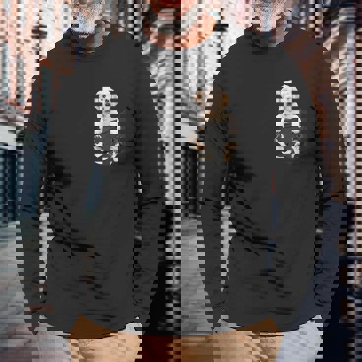 ラブラドール愛好家のためのポケットに入った面白いラブラドールレトリーバー 長袖Tシャツ 高齢者への贈り物