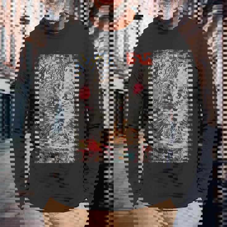 ラーメンヌードル 猫 ヴィンテージ 日本 Hip Hopヒップホップ かわいい オタク レトロ 猫 マンガ アニメ 長袖Tシャツ 高齢者への贈り物