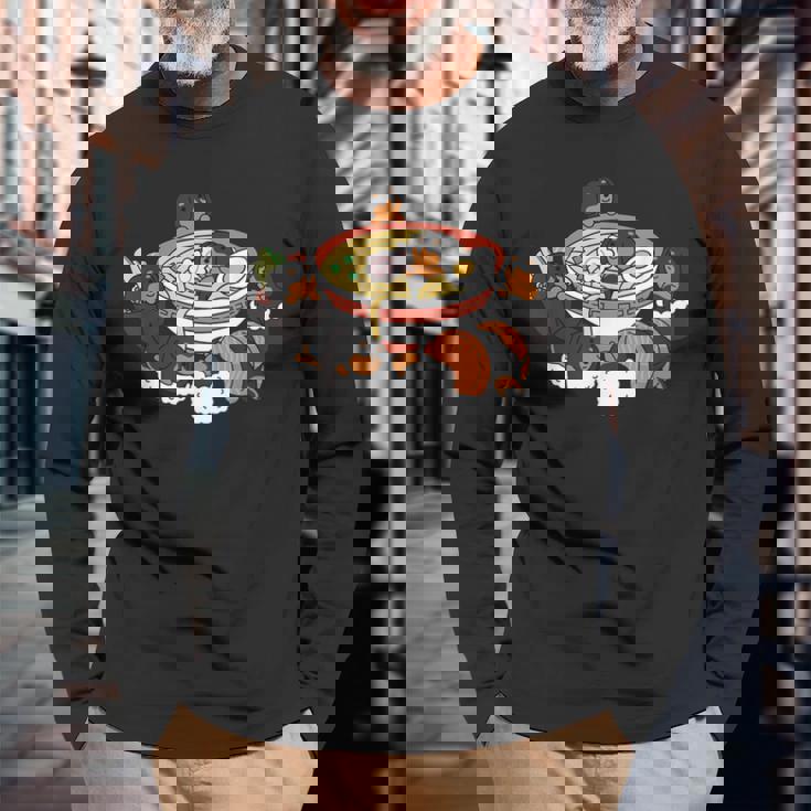 ラーメン寿司ダックスフント犬 長袖Tシャツ 高齢者への贈り物