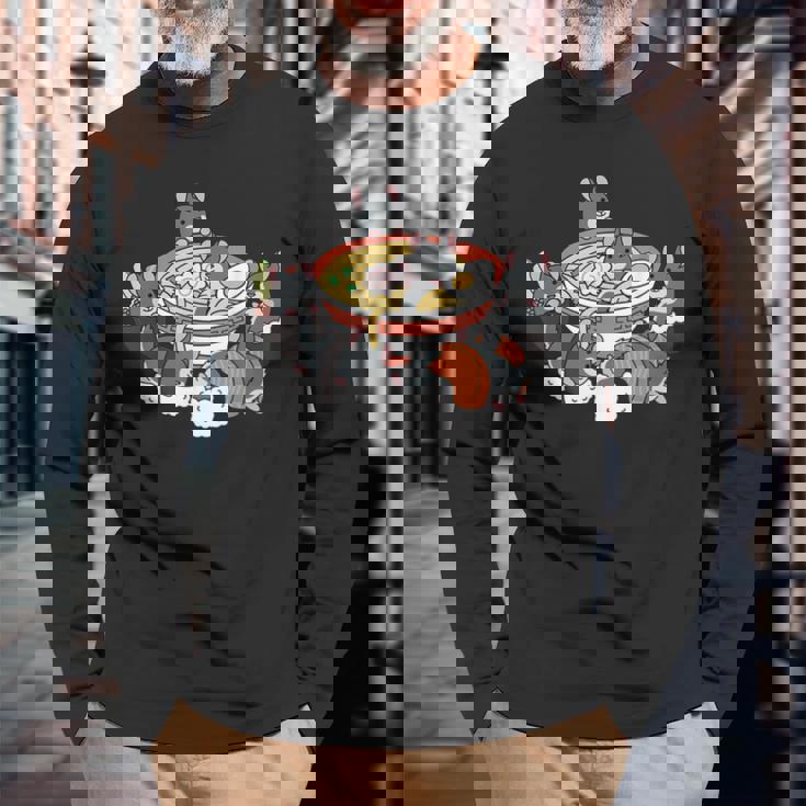 ラーメン寿司チンチラペット 長袖Tシャツ 高齢者への贈り物