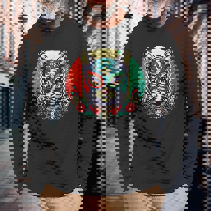 ルチャ リブレ クールキャットマスク ルチャドールマスク 長袖Tシャツ 高齢者への贈り物