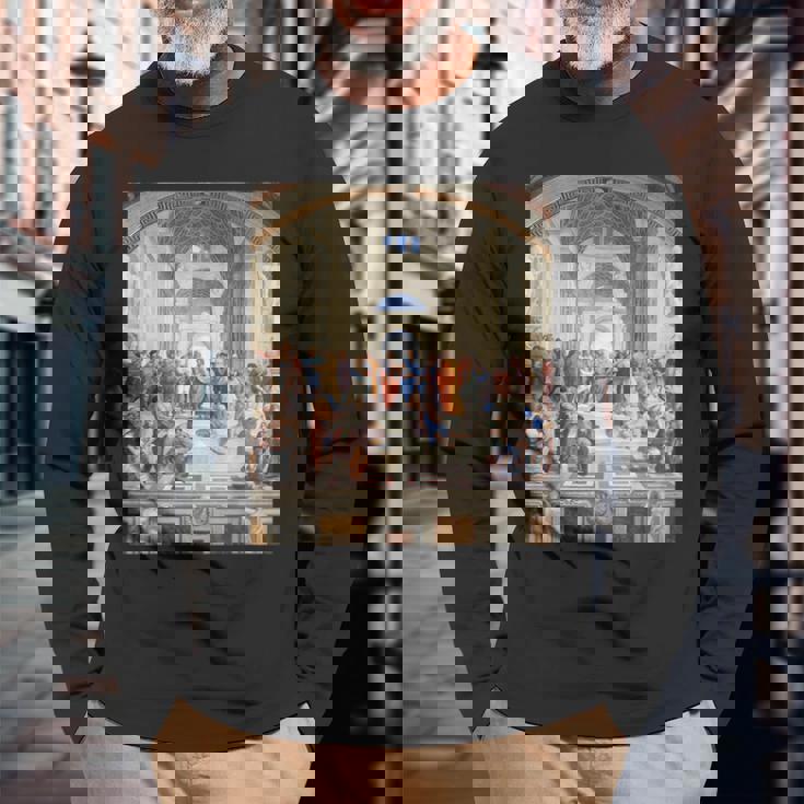 ルネッサンス名画 アテネの学校 長袖Tシャツ 高齢者への贈り物