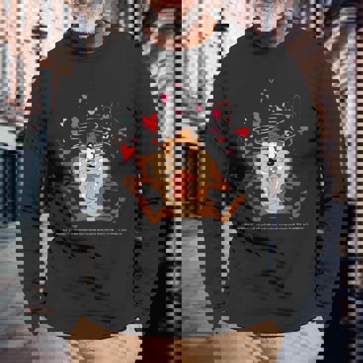 ルーニー・テューンズ タズ スピニング ハート 楽しい 長袖Tシャツ 高齢者への贈り物