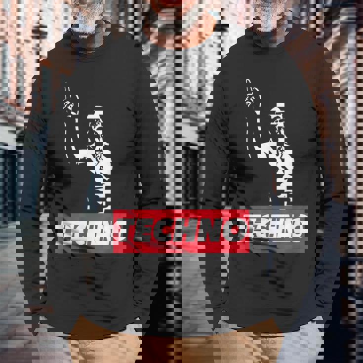 レイバー、Dj、ハードテクノパーティー、フェスティバルのためのテクノバイキング 長袖Tシャツ 高齢者への贈り物