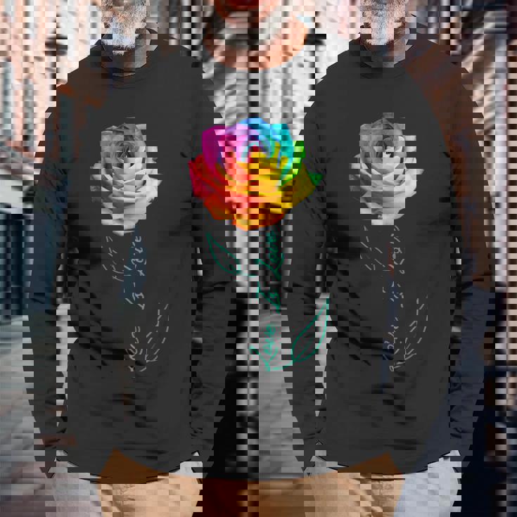 レインボー ローズ Lgbtq 花 長袖Tシャツ 高齢者への贈り物