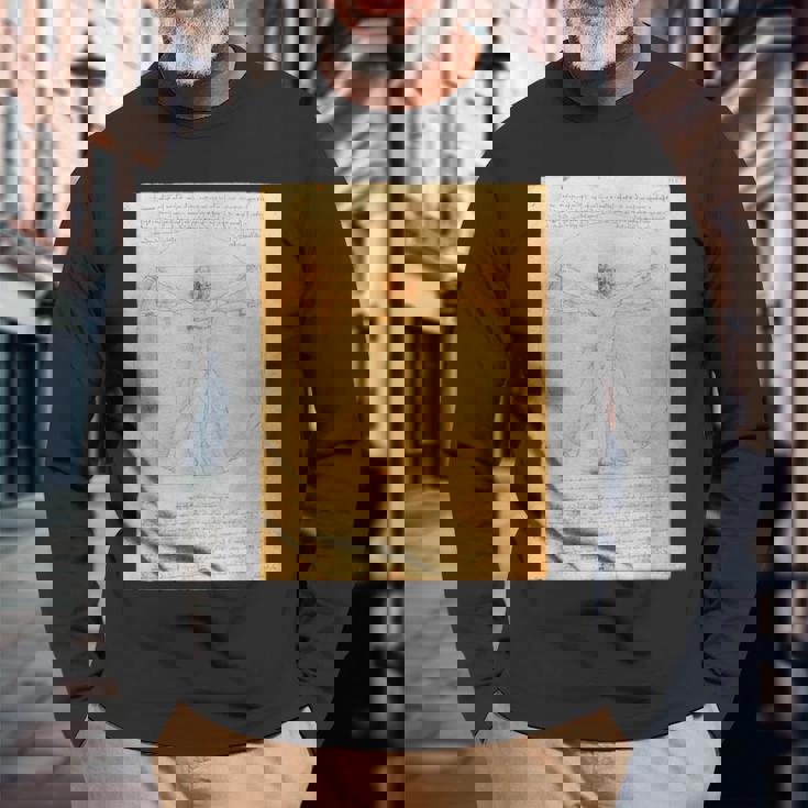 レオナルド・ダ・ヴィンチのウィトルウィウス人 長袖Tシャツ 高齢者への贈り物