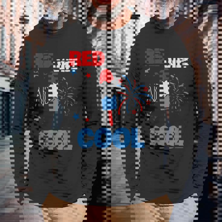 レッド ホワイト クールなアメリカ国旗 アイスキャンディー 面白い 7月4日 長袖Tシャツ 高齢者への贈り物