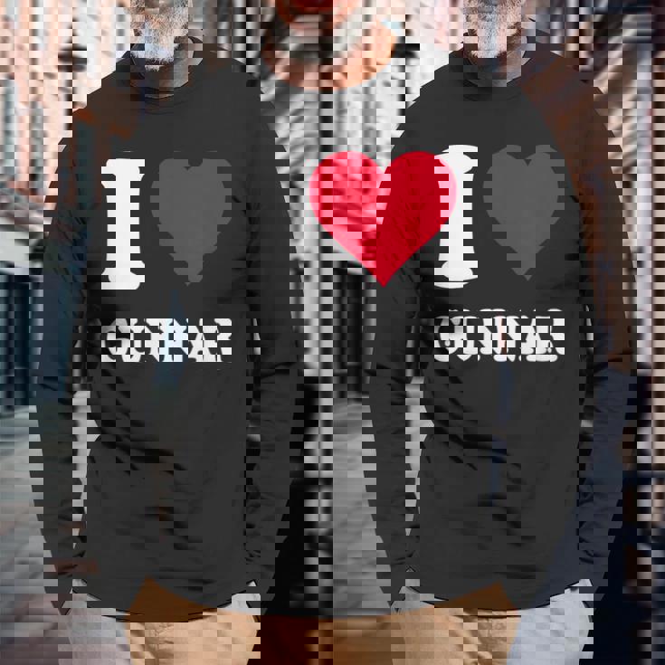 レッドハート I Love Gunnar 長袖Tシャツ 高齢者への贈り物