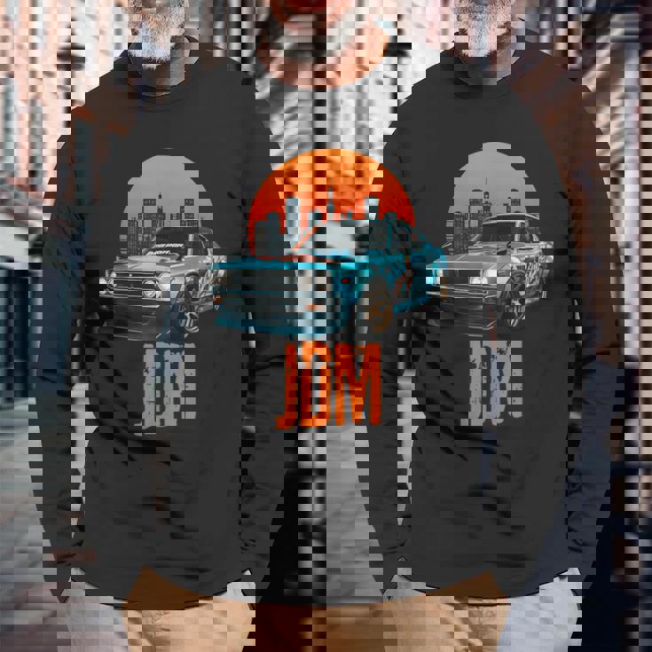 レトロ Jdm 和 ドリフト レーシング チューニング 車 東京 スカイライン 長袖Tシャツ 高齢者への贈り物