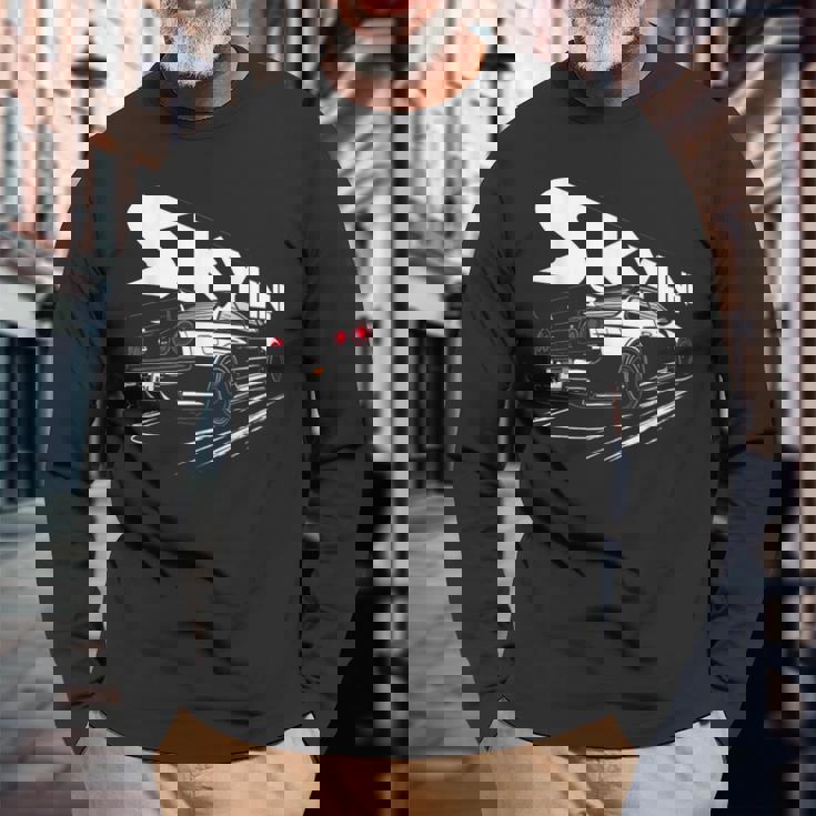 レトロ Jdm 日本語 ドリフト レーシング チューニング カー レジェンド スカイラインr34 長袖Tシャツ 高齢者への贈り物