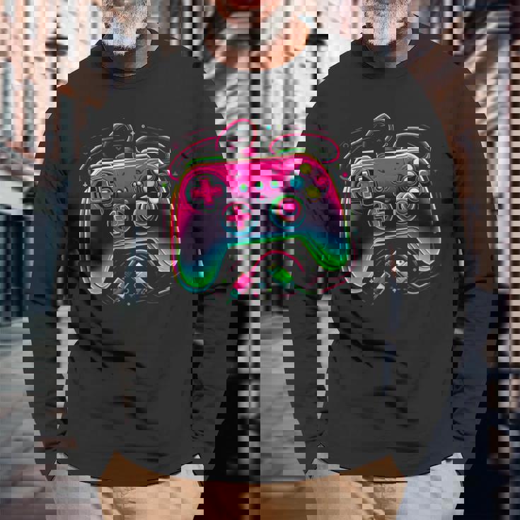 レトロ ゲーミング コントローラー ゲーマー ビデオ ゲーム コントローラー 長袖Tシャツ 高齢者への贈り物