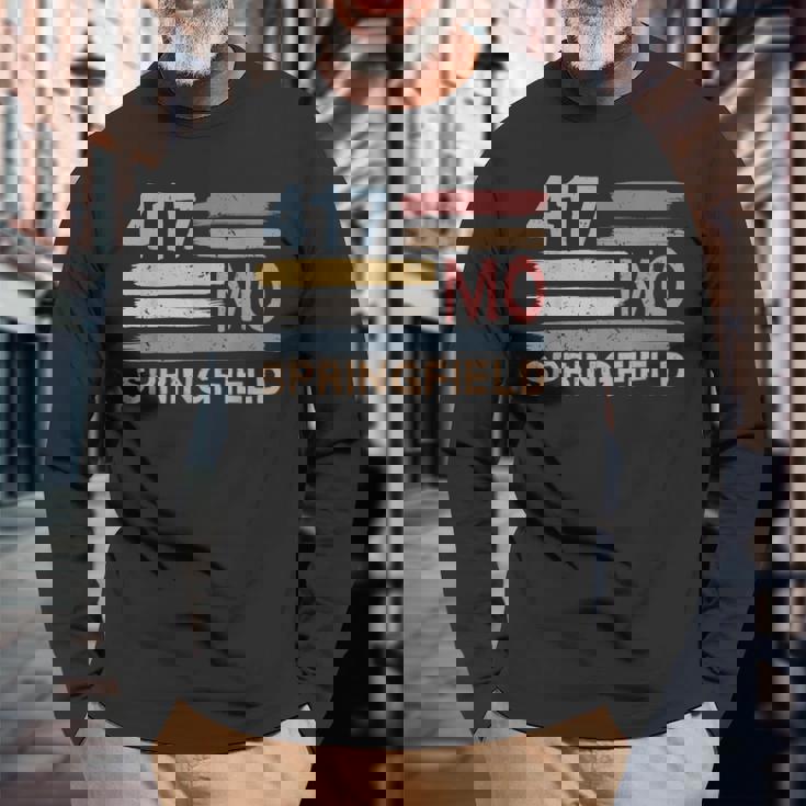 レトロ スプリングフィールド エリアコード 417 ミズーリ州 長袖Tシャツ 高齢者への贈り物