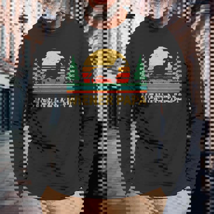 レトロ ワイナー 犬 パパ ギフト ヴィンテージ 犬 ダックスフンド ダックスフンド ダックス ドクシー 長袖Tシャツ 高齢者への贈り物