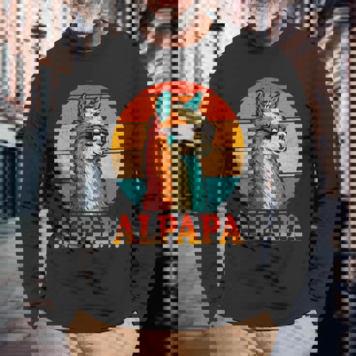 レトロ ヴィンテージ Alpapa アルパカ 恋人 ラマ 父の日 長袖Tシャツ 高齢者への贈り物