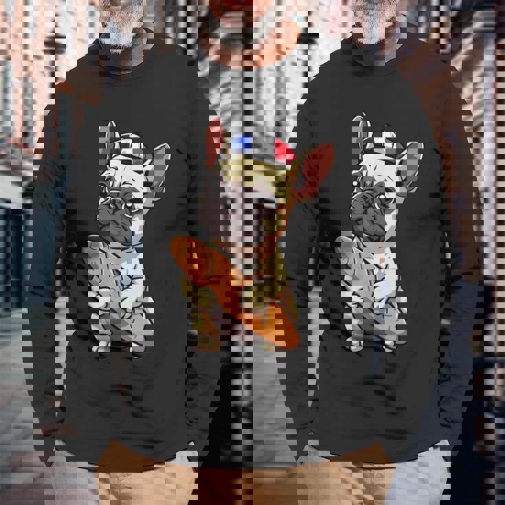 レトロ ヴィンテージ かわいい フレンチブルドッグ パリ お土産 ギフト 長袖Tシャツ 高齢者への贈り物