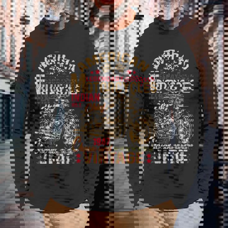 レトロ ヴィンテージ アメリカン オートバイ インディアン オールドバイカー 面白い 長袖Tシャツ 高齢者への贈り物