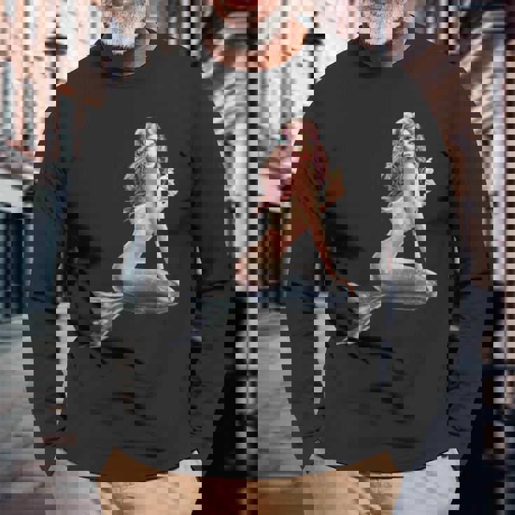 レトロ ヴィンテージ ピンナップ ガール マーメイド 長袖Tシャツ 高齢者への贈り物