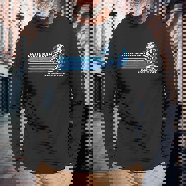 レトロ ヴィンテージ 家族旅行 ホノルル ハワイ ワイキキ ビーチ 長袖Tシャツ 高齢者への贈り物