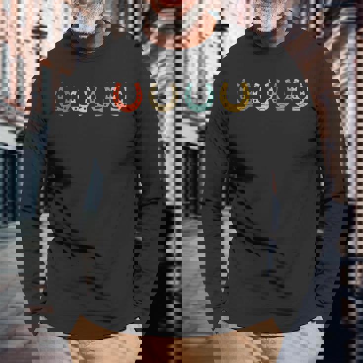 レトロ 蹄鉄 トリミング 馬蹄 蹄鉄 蹄鉄 狩猟 長袖Tシャツ 高齢者への贈り物