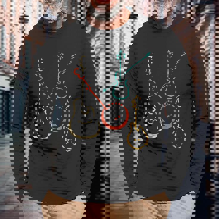 レトロなブルーグラス、ギター、バンジョー、フィドル、マンドリン 長袖Tシャツ 高齢者への贈り物