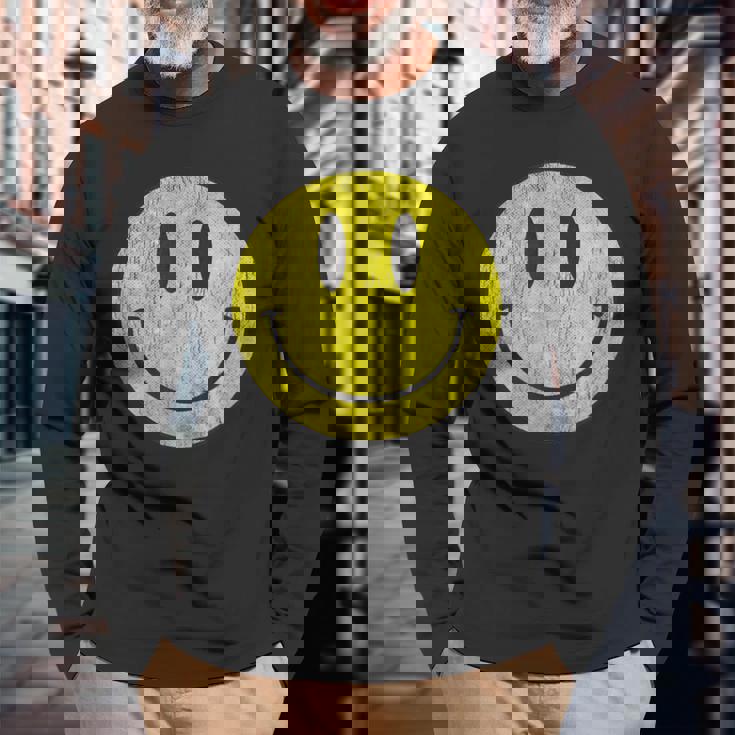 レトロアシッドハウス 80年代90年代ヴィンテージスマイルtシャツ アンティーク調 長袖Tシャツ 高齢者への贈り物