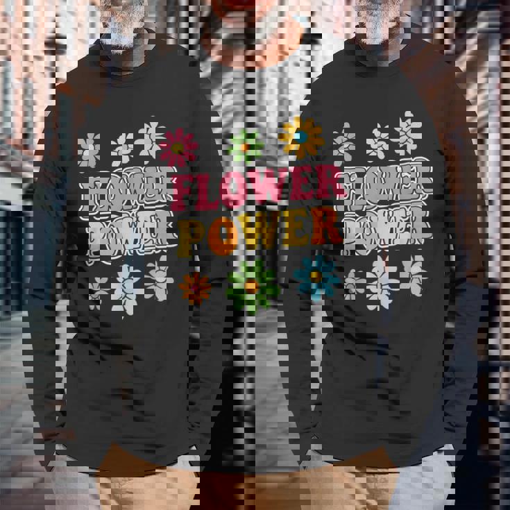 レトロフラワーパワー 60年代 70年代 美的 ヒッピー ボーホースタイル 長袖Tシャツ 高齢者への贈り物