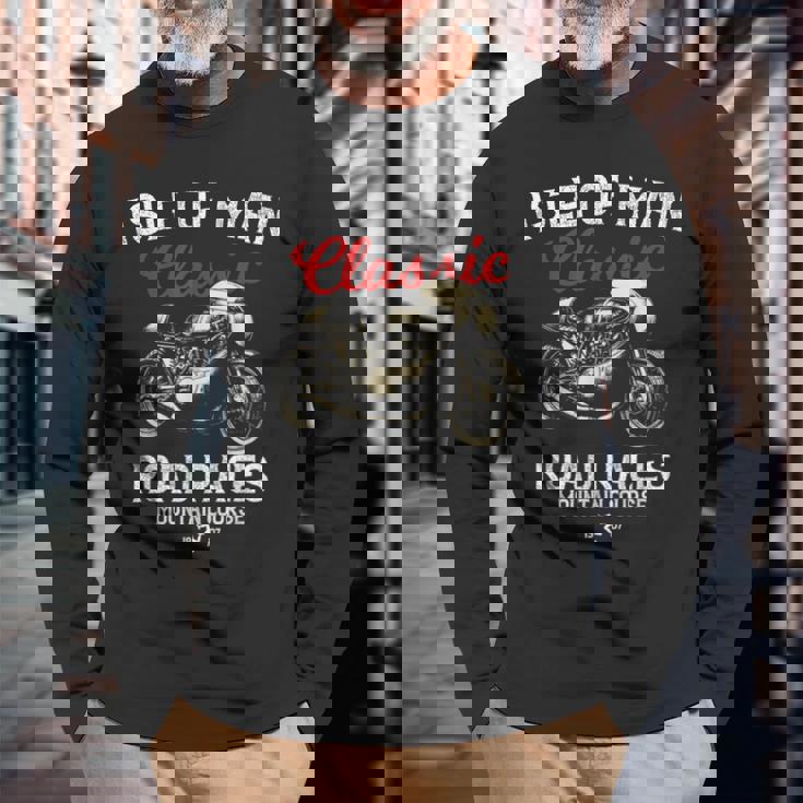 レトロマン島ttレースヴィンテージバイクレース 長袖Tシャツ 高齢者への贈り物