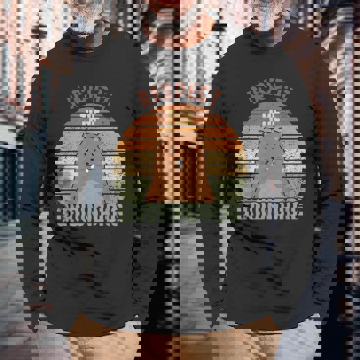 レトロリスペクトザグラウンドホッグハッピーグラウンドホッグデー2025 長袖Tシャツ 高齢者への贈り物