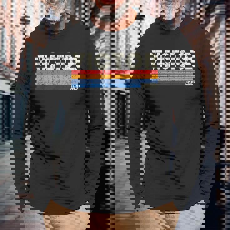 レトロヴィンテージ 70年代 80年代スタイル ビクター、Id 長袖Tシャツ 高齢者への贈り物