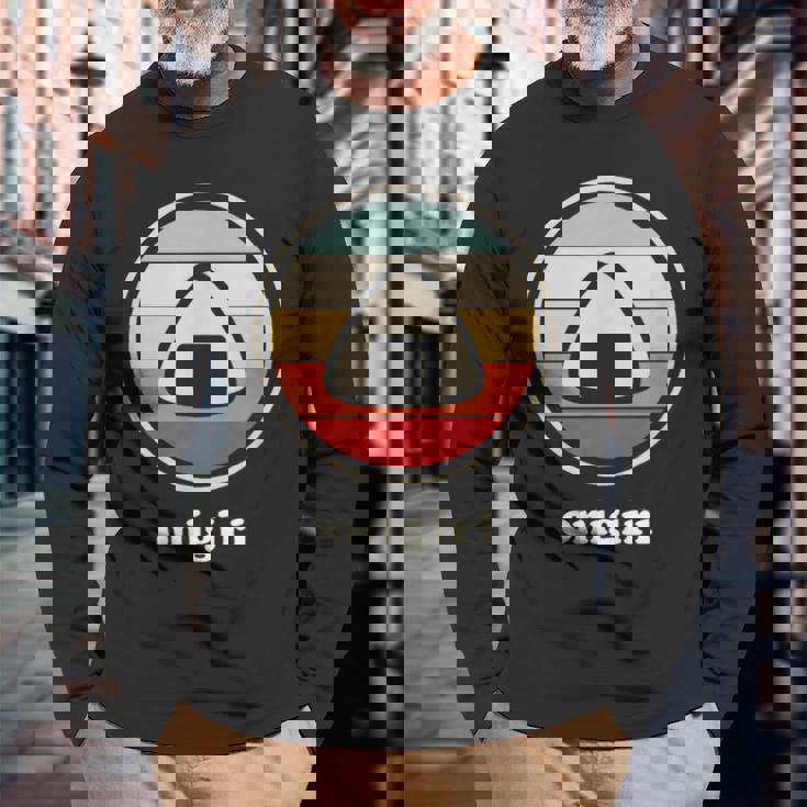 レトロヴィンテージ-日本食&カワイイアニメおにぎり 長袖Tシャツ 高齢者への贈り物