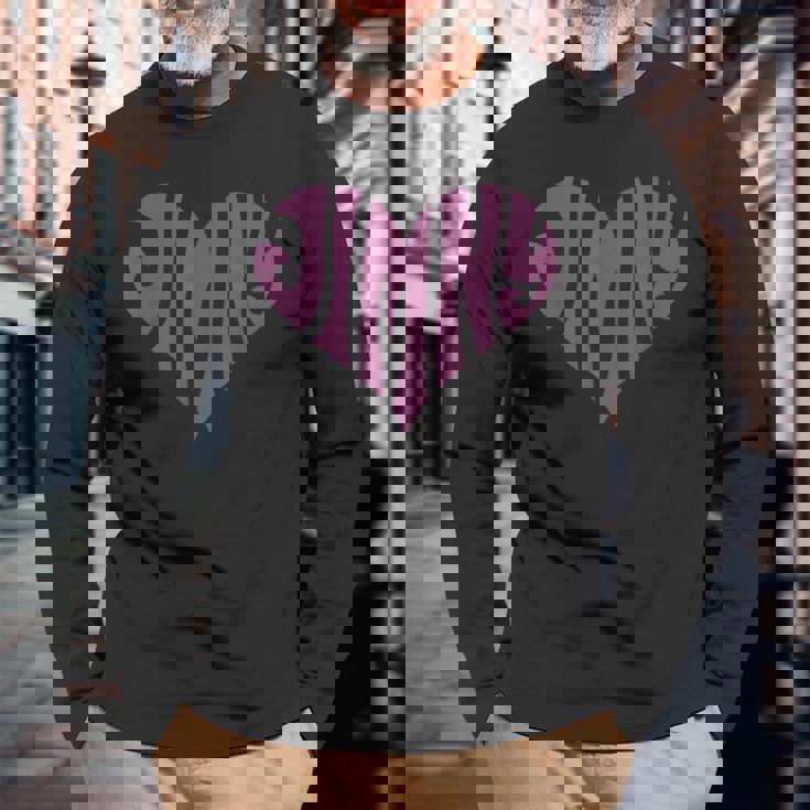 レトロヴィンテージスタイル ラブハートフィット ジムニーパープル 長袖Tシャツ 高齢者への贈り物