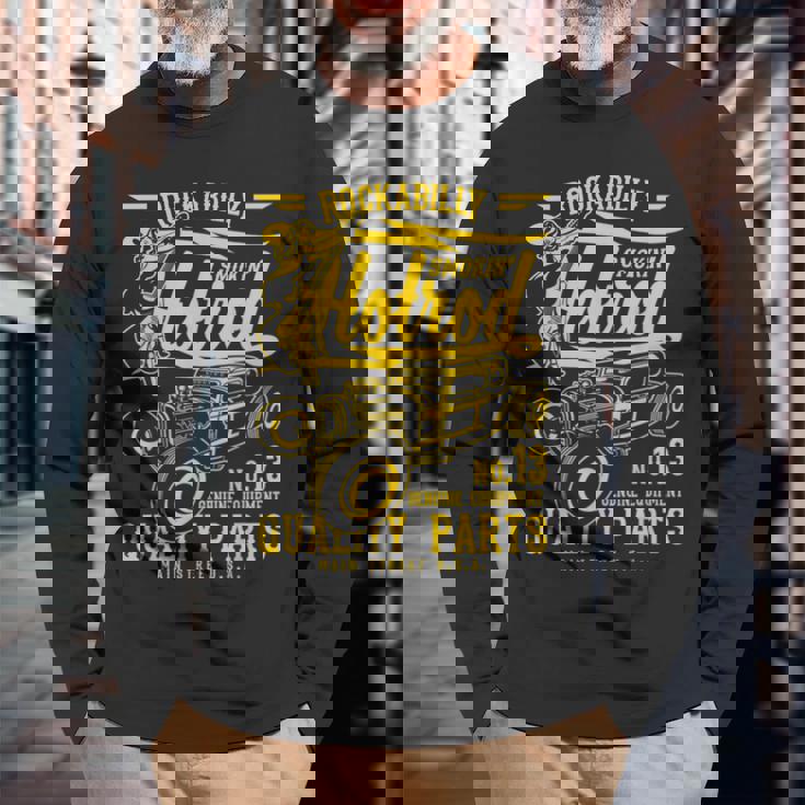 レトロヴィンテージスタイルのホットロッドロカビリーアンティーク調デザイン。 長袖Tシャツ 高齢者への贈り物