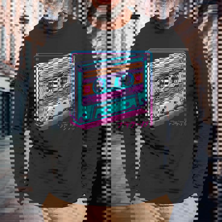 レトロヴェイパーウェイブカセット ロフィ アニメ 日本の美学 長袖Tシャツ 高齢者への贈り物