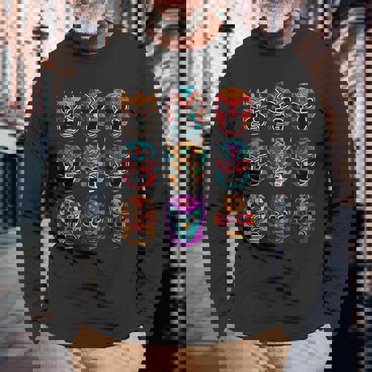 レトロ・ルチャリブレ・マスク フリースタイル・レスリング・ファイター 長袖Tシャツ 高齢者への贈り物