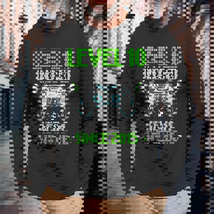 レベル 10 アンロック 素晴らしい 2015 ビデオゲーム 10歳の誕生日 長袖Tシャツ 高齢者への贈り物