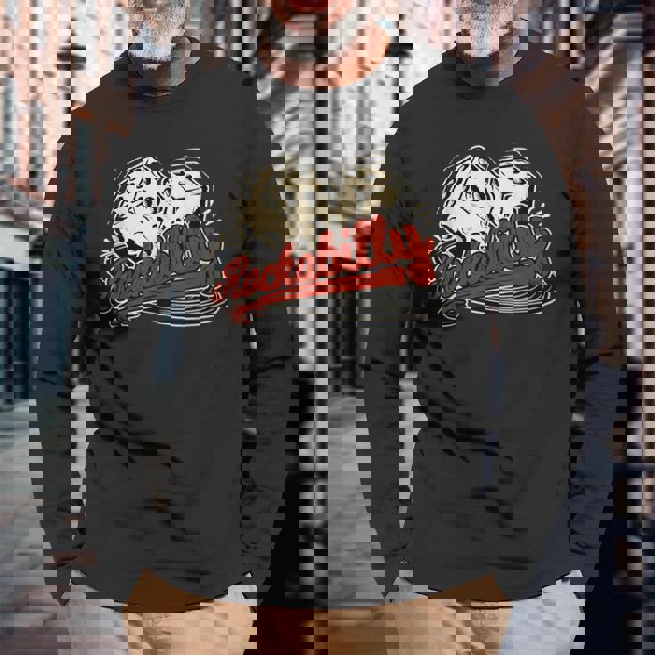 ロカビリーロックミュージックレトロキューブビニール1950sロッカー 長袖Tシャツ 高齢者への贈り物