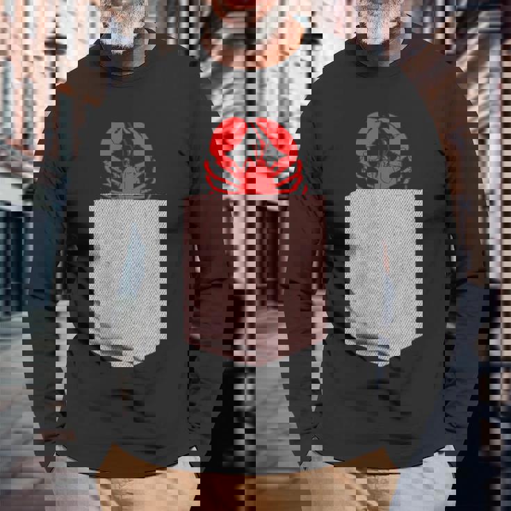 ロブスターデザイン-かわいいポケットアニマルロブスター 長袖Tシャツ 高齢者への贈り物