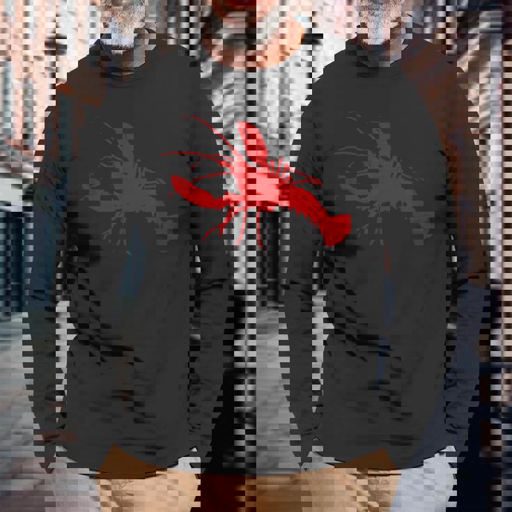 ロブスターレッドシルエット 長袖Tシャツ 高齢者への贈り物