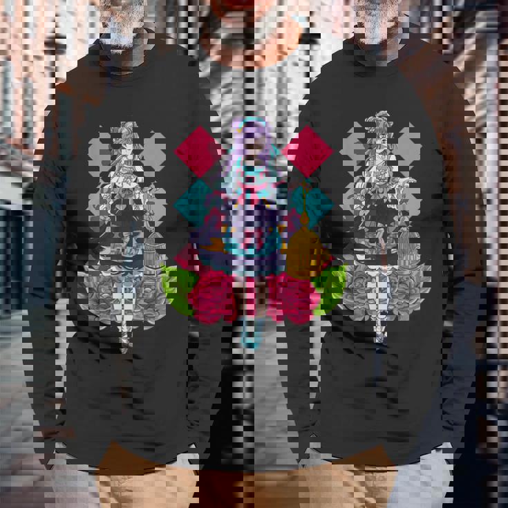 ロリータファッションをテーマにした鳥かごアニメデザイン 長袖Tシャツ 高齢者への贈り物