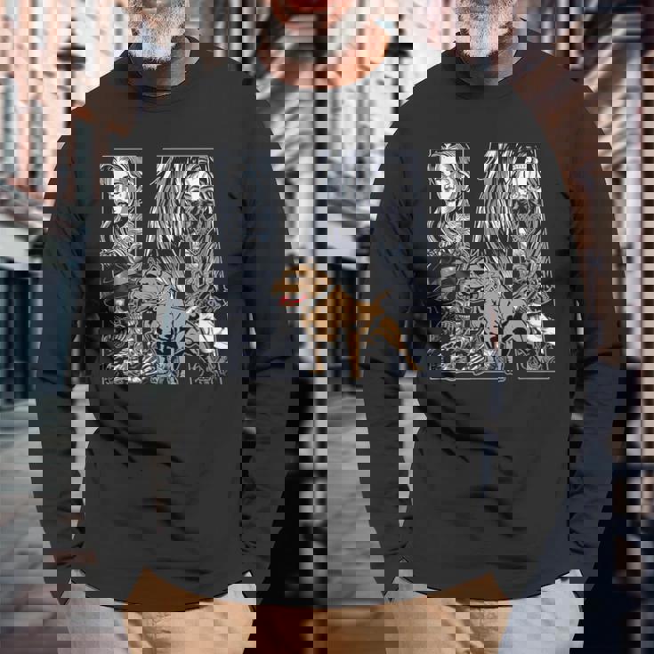 メンズ ローライダー スタイル、La ピットブル ドッグ。チカーノ・チョロ、ラティーノ 長袖Tシャツ 高齢者への贈り物