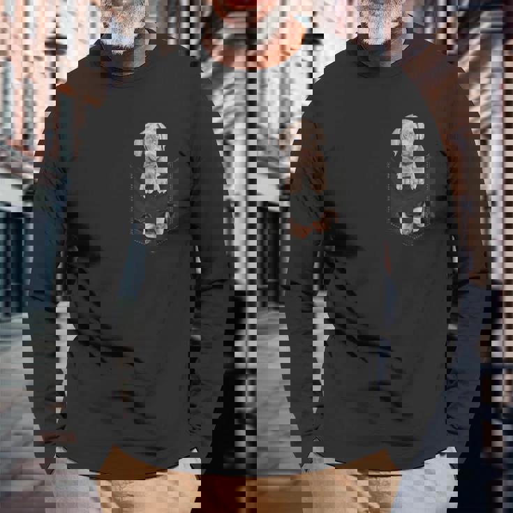 ワイマラナー愛好家のためのファニーワイマラナー ポケットに入ったワイマラナー 長袖Tシャツ 高齢者への贈り物