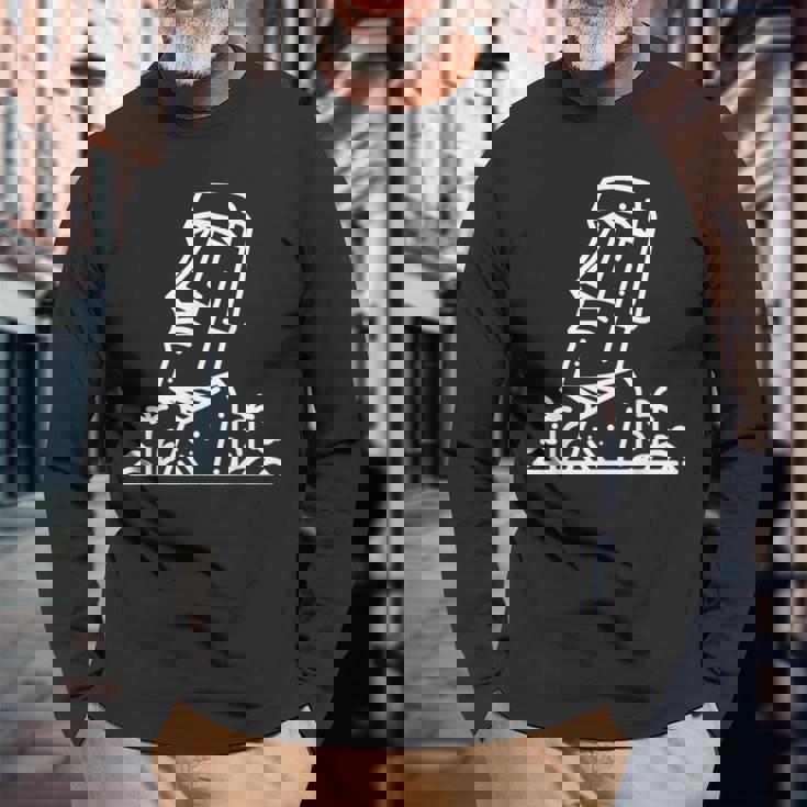 ワンラインアート モアイ像 長袖Tシャツ 高齢者への贈り物