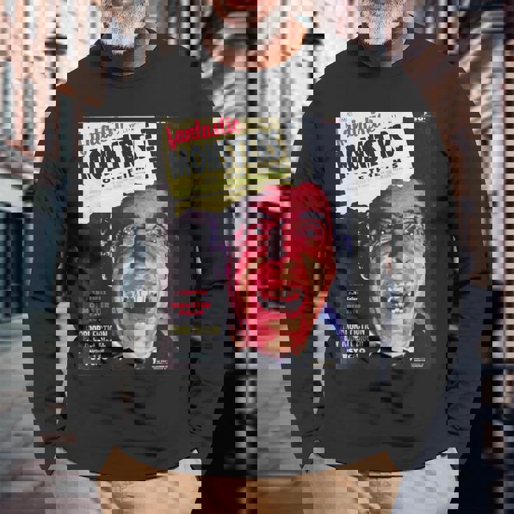 ヴァンパイア ハロウィン ホラー ヴィンテージ ドラキュラ コミックブック レトロ 長袖Tシャツ 高齢者への贈り物