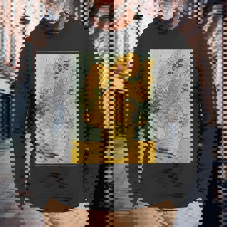 ヴィンセント・ヴァン・ゴッホのひまわり 長袖Tシャツ 高齢者への贈り物