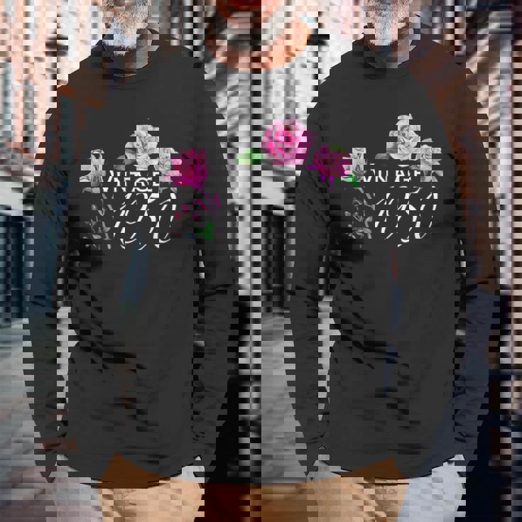 ヴィンテージ 1950 ピンクローズ 75歳 75歳 誕生日 母の日 長袖Tシャツ 高齢者への贈り物