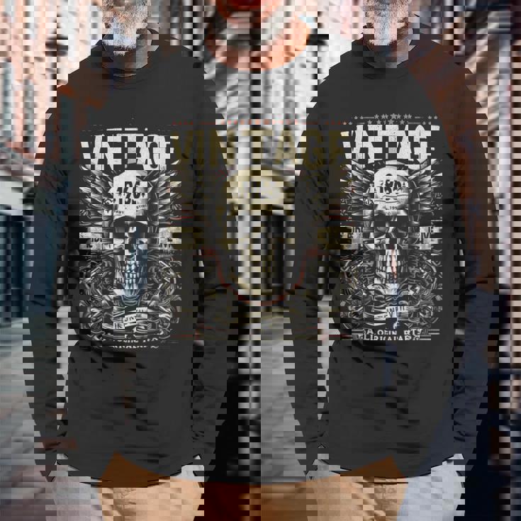 ヴィンテージ 1965 1965年誕生 誕生日 スカル バイカー バイク 長袖Tシャツ 高齢者への贈り物