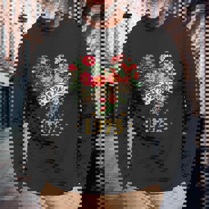 ヴィンテージ 1975年 楽しい かわいい 花柄 花 ラブハート 49歳の誕生日 長袖Tシャツ 高齢者への贈り物