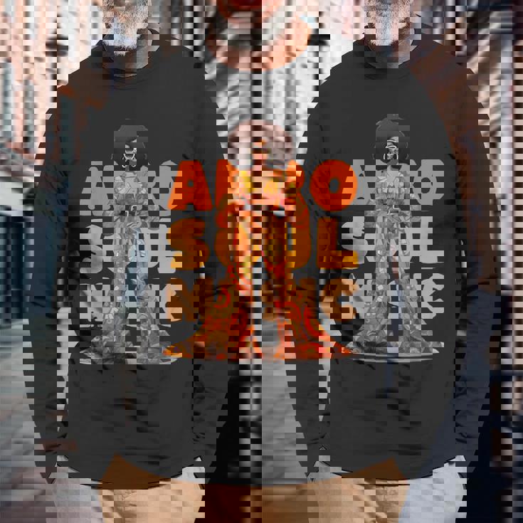 ヴィンテージ アフロ ソウル ミュージック グルービー ブラック クイーン メラニン 長袖Tシャツ 高齢者への贈り物