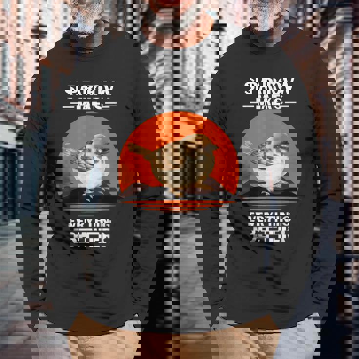 ヴィンテージ スズメの鳥 Make Everything Better スズメの鳥 長袖Tシャツ 高齢者への贈り物