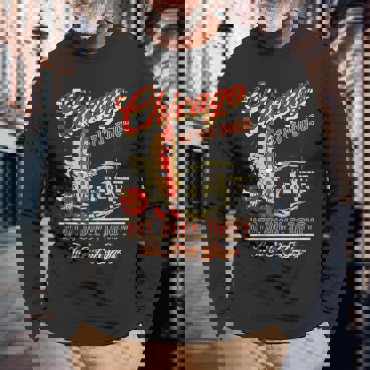 ヴィンテージ ダーティ グリンゴ シカゴスタイル ホットドッグ レトロ バイカー 長袖Tシャツ 高齢者への贈り物